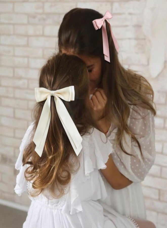 Tobeffect Hair Bows for Women Valentine's Day Bow Clips Cute Ribbons Girls Ribbon Bows BowKnot Barrettes Tassel Bow Clips Fashion Valentine Hair Accessories for Women, Pink & Beige - Image 5